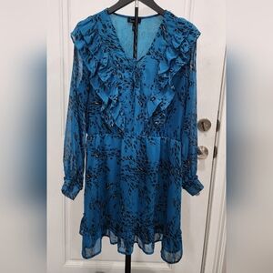 Jessica Simpson Blue Patterned Long Sleeve Dress